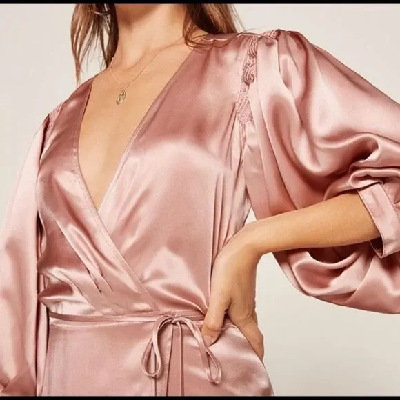 Reformation Olivine Maxi Long Pink Dress Wrapped Size S - Picture 3 of 12